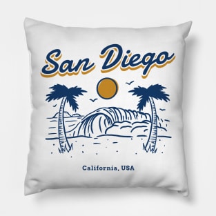 San Diego California USA Palm Trees and Ocean Waves Pillow