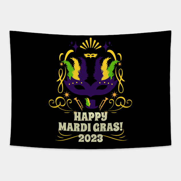 Happy Mardi Gras 2023 Tapestry by UnrealArtDude