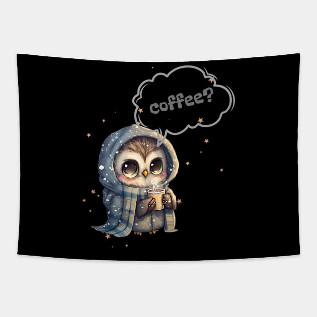 Cute Owl with Hot Coffee Tapestry by Gomqes