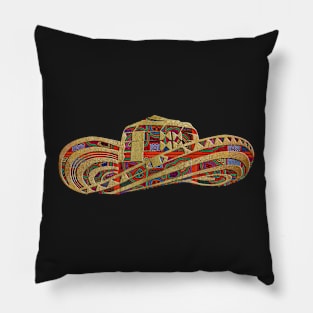 Colombian Sombrero Vueltiao  in Gold Leaf on a Mola inspired Pattern Pillow