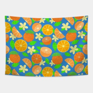 Orange fruit pattern - blue Tapestry