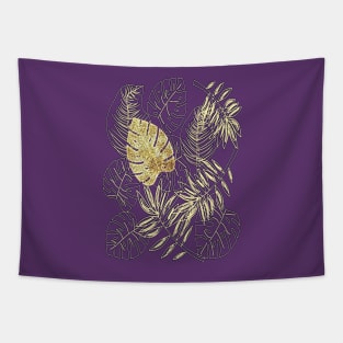 Tropical Leaves with Gold Monstera (Ultra Violet) Tapestry