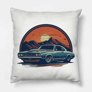 Old School Car Scenic Mountain Dusk Pillow