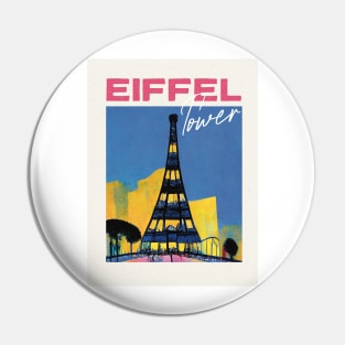 Eiffel Tower at Night Travel Poster Retro Wall Art Illustration Pin