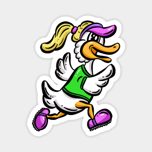 Cartoon Running Female Duck Exercising Illustration Magnet