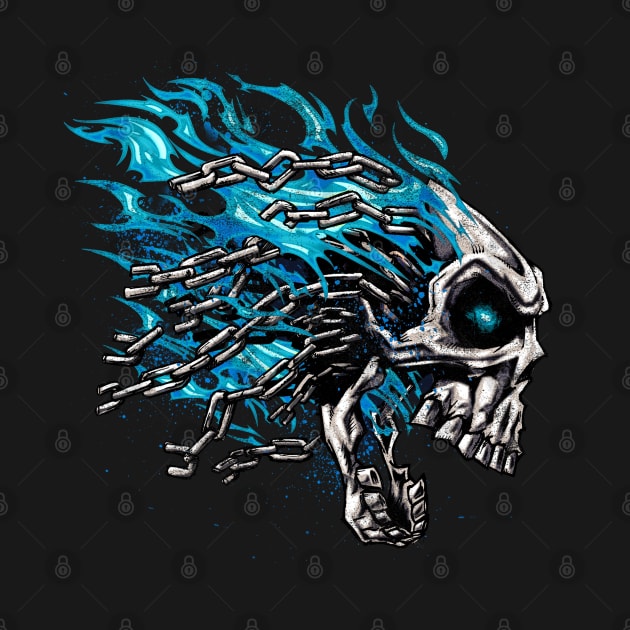 Screaming Skull and Chains in Blue Flames by Cattle and Crow