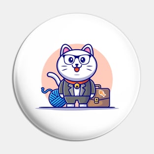 Cute Cat Businessman Cartoon Vector Icon Illustration Pin