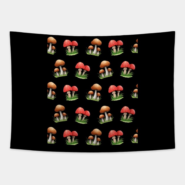 Mushroom Pattern Cute Cottagecore Aesthetic Mycology Fungi Foraging Tapestry by divawaddle