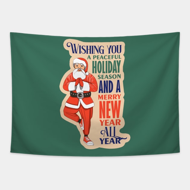 Yoga Santa Xmas Tapestry by Daria Popkova