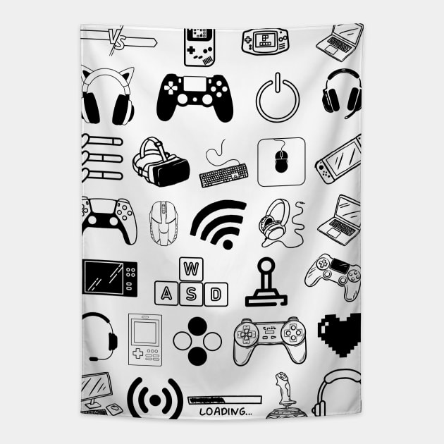 Gamer Themed Pattern Design Tapestry by Pink Syrup Workshop