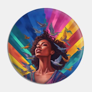 Black Woman, Doves of Peace, and a Background Full of Life Pin