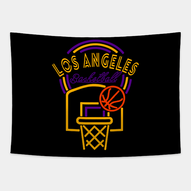 Neon Los Angeles Basketball Tapestry by MulletHappens