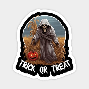 Grim Reaper In A Cornfield - Trick Or Treat (White Lettering) Magnet