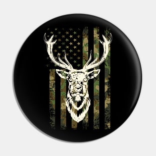 Camouflage Deer Hunting America Flag Pin