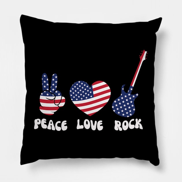 Peace Love Rock USA 4th Of July Pillow by Teewyld