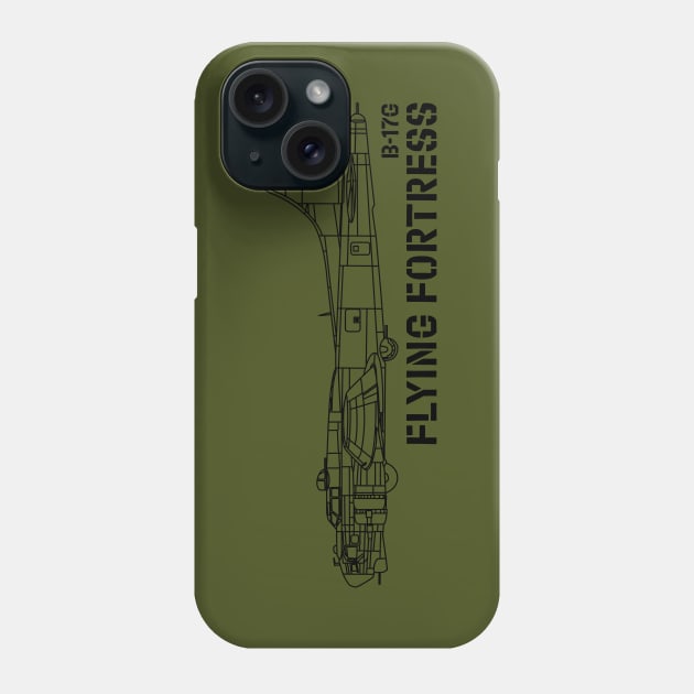 B-17 Flying Fortress - USAAF (Black) Phone Case by BearCaveDesigns