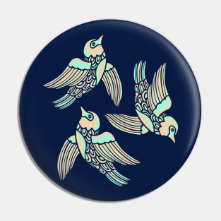 BIRDS FLYING HIGHER Cute Aspirational Hopeful Birds Nature Wildlife in Mint Sand Dark Blue - UnBlink Studio by Jackie Tahara Pin