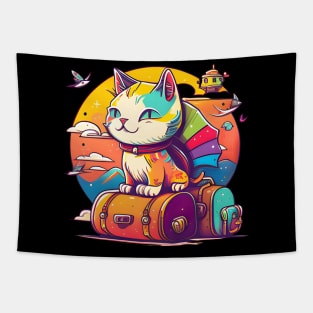 Colorful Cat Travel In The World - Funny Cats Tapestry