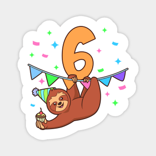 I am 6 with sloth - kids birthday 6 years old Magnet