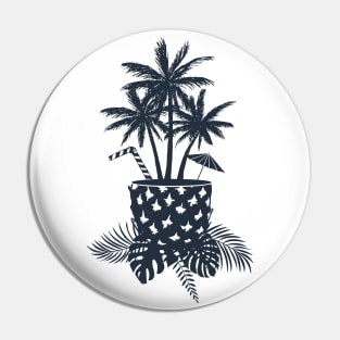 Pineapple Cocktail With Palms And Tropical Leaves. Creative Illustration Pin
