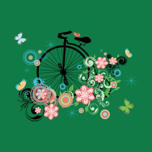 Big wheel bicycle with flowers T-Shirt