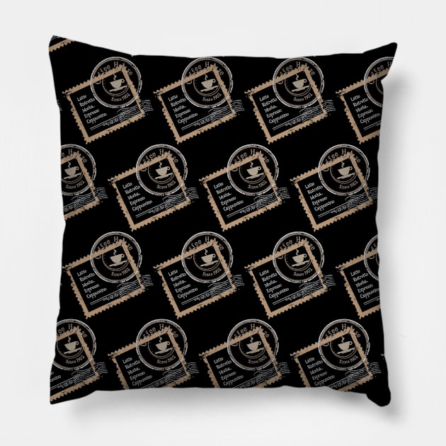 Vintage Coffee house stamp design black pattern Pillow by Muse