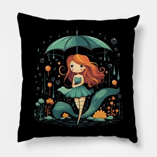 Mermaid Rainy Day With Umbrella Pillow