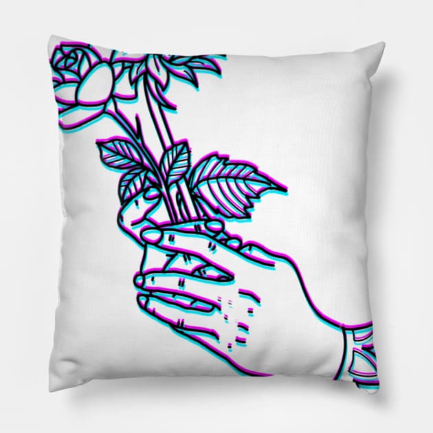 Trippy Hands Rose/Sunflower Pillow by HAPHEART.COM