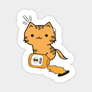 Naughty orange cat spilled a jar of honey Magnet