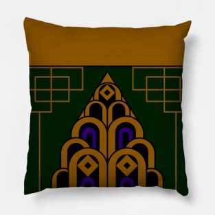 Art Deco Skyline - Gold, Green, Purple Pillow