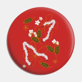 South Asian Jasmine Flower Hair Garland Gajra Pattern On Red Background Pin