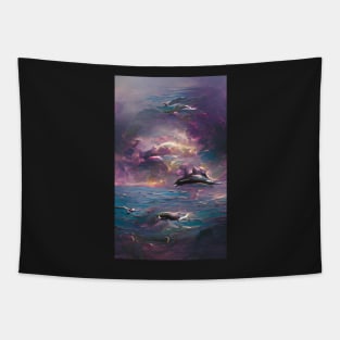 Ocean Glow Dolphin Dream Art Tapestry