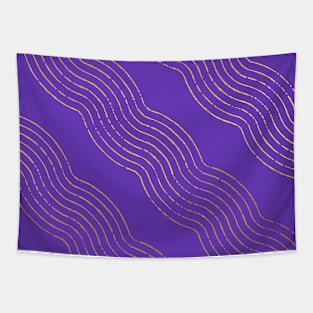 Deep Purple Gold colored abstract lines pattern Tapestry