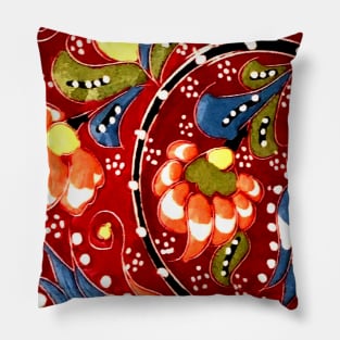 Red and Yellow colorful asian ornaments rangoli patterns Pillow