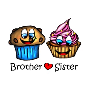 Smiling Muffin and Cupcake - Brother and Sister with red heart T-Shirt