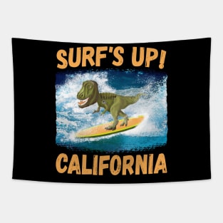 T Rex Surf's Up! California Surfing Lovers Tapestry