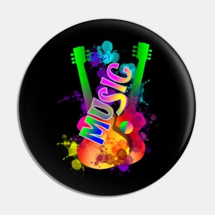 Music Rock Band Guitars Funky Rainbow Paint Splatter Pin