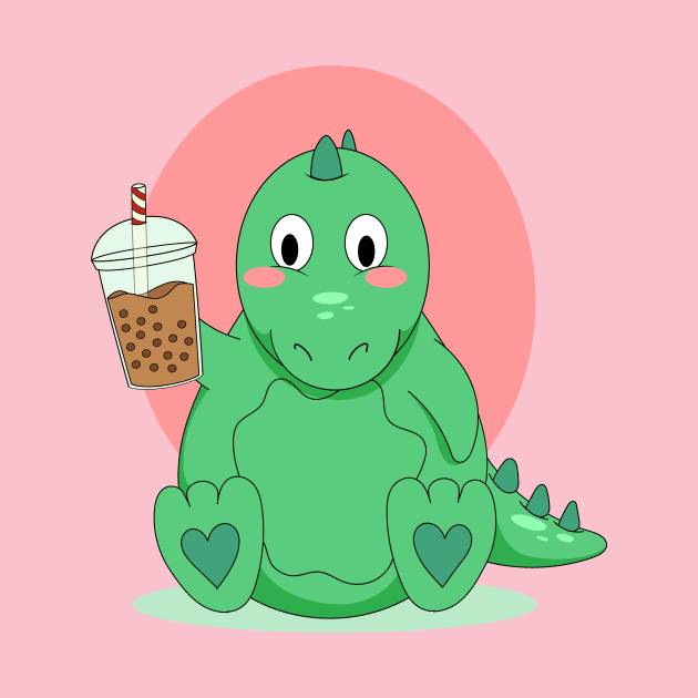 Green Dinosaur Hug Me I'm done drinking boba by Bubbly Tea