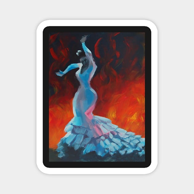 Flame - Flamenco Dancer Painting Magnet by khairzul