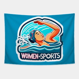 Aquatic Strength: Women in Sports Swimming Tapestry