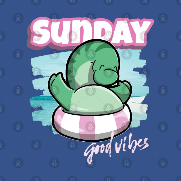 Long Neck Dinosaur floating by the seaside with good vibes on Sunday by DinoMart