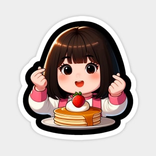 Little Girl Strawberry Pancakes Korean Finger Hearts Kpop Magnet