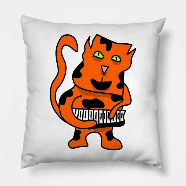 orange cat playing piano Pillow by Catbrat