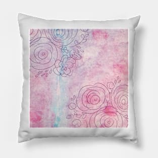 Decorative floral illustration of leaves and flowers on a watercolor background. Hand drawn watercolor background with decorative label. Pillow