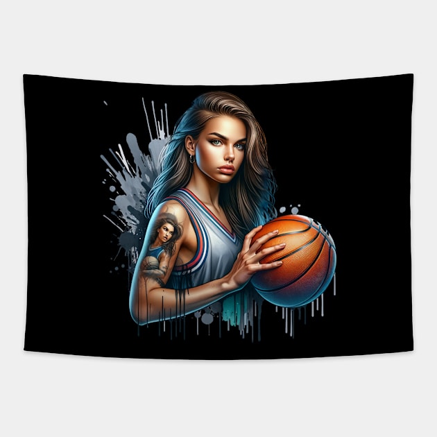 Basketball Women's Street Art Tapestry by Bellinna