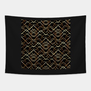 Golden geometric pattern on black background. Tapestry