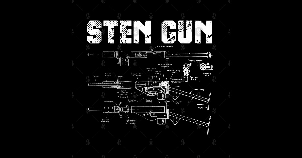 World War 2 Weapon Blueprint Sten Gun Sten Sticker TeePublic