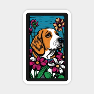 Beagle Dog Vibrant Tropical Flower Tall Retro Vintage Digital Pop Art Portrait Magnet