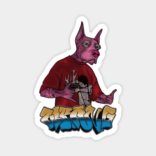 Crazy Dog in Red Shirt Magnet