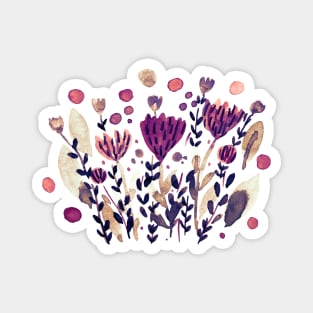 Watercolor whimsical flowers - burgundy Magnet